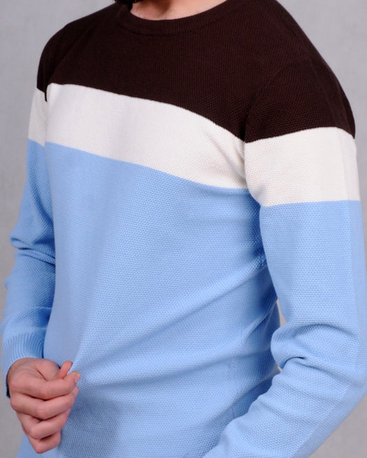 SALE! 2H #46031 Colorful Brown/White/Blue Round Neck Sweater