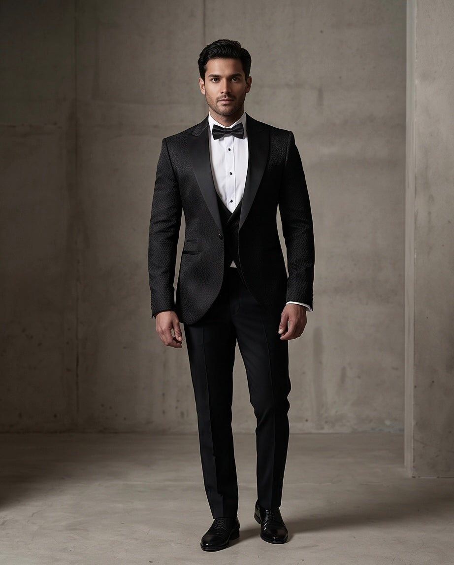 2H Black Neck Wedding Suit