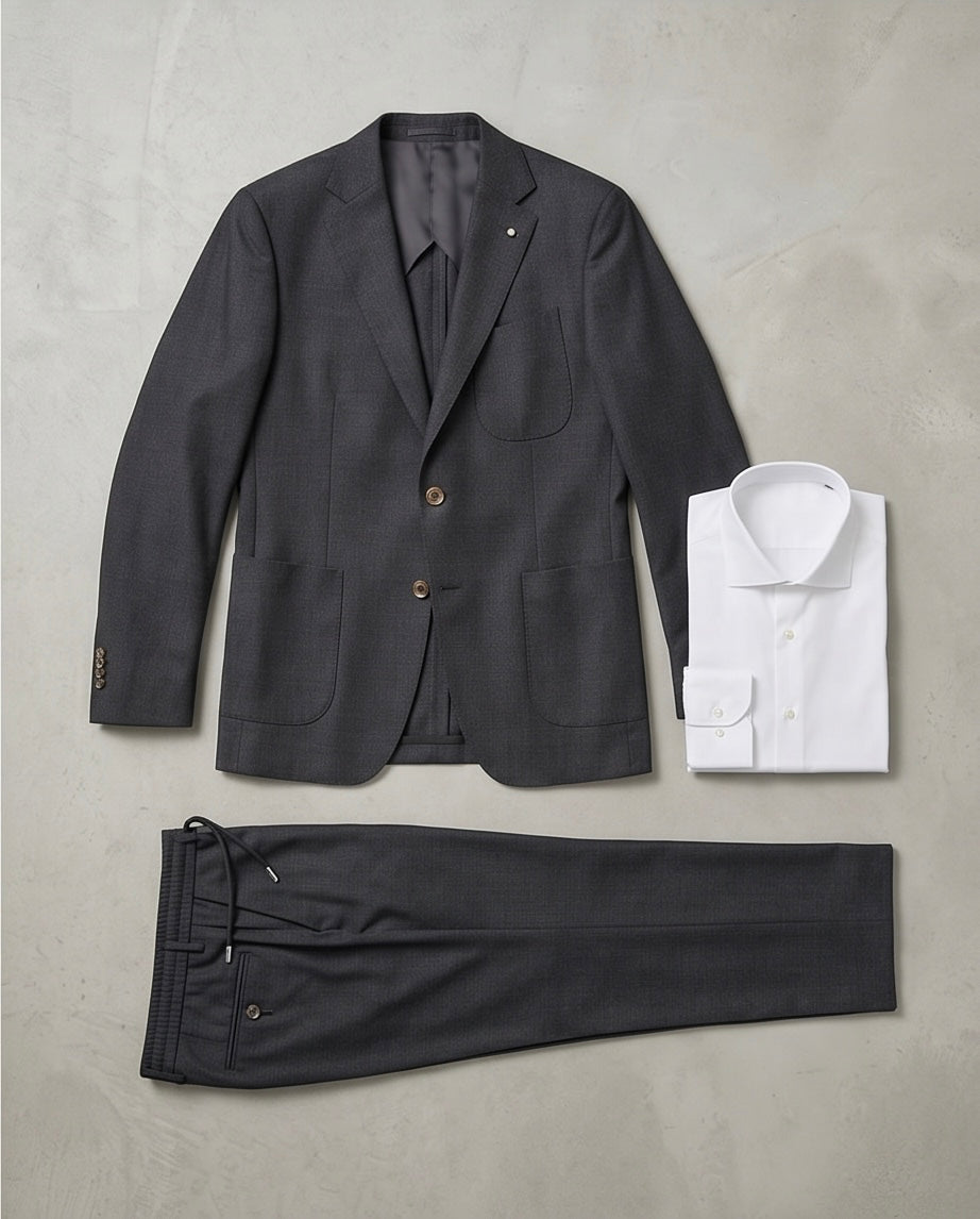 2H #005-2001-05 Charcoal Black Formal Suit With Rope