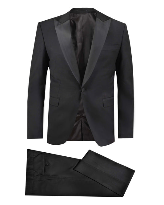 2H Peak Lapel Black Wedding Suit