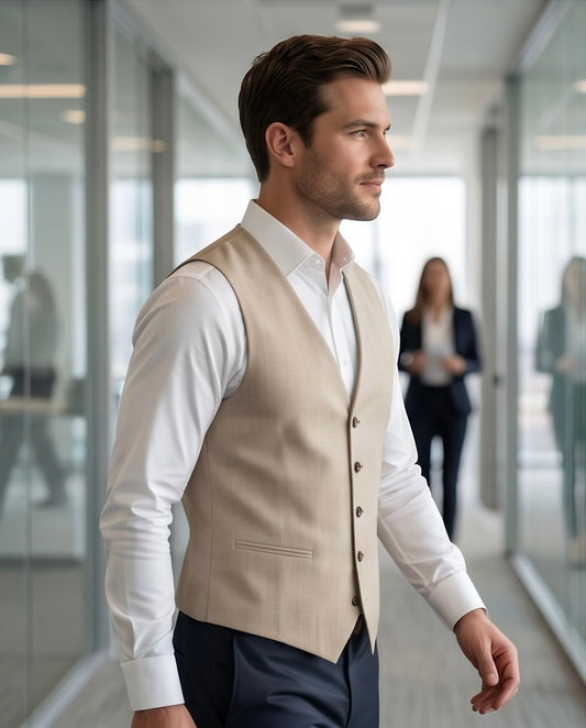 2H Beige Embossed Vest