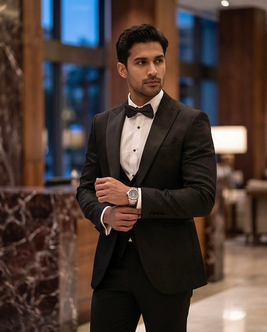 2H Black Neck Wedding Suit