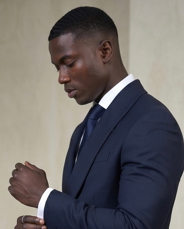 2H #99-07 Navy One Button Collar Shawl Suit