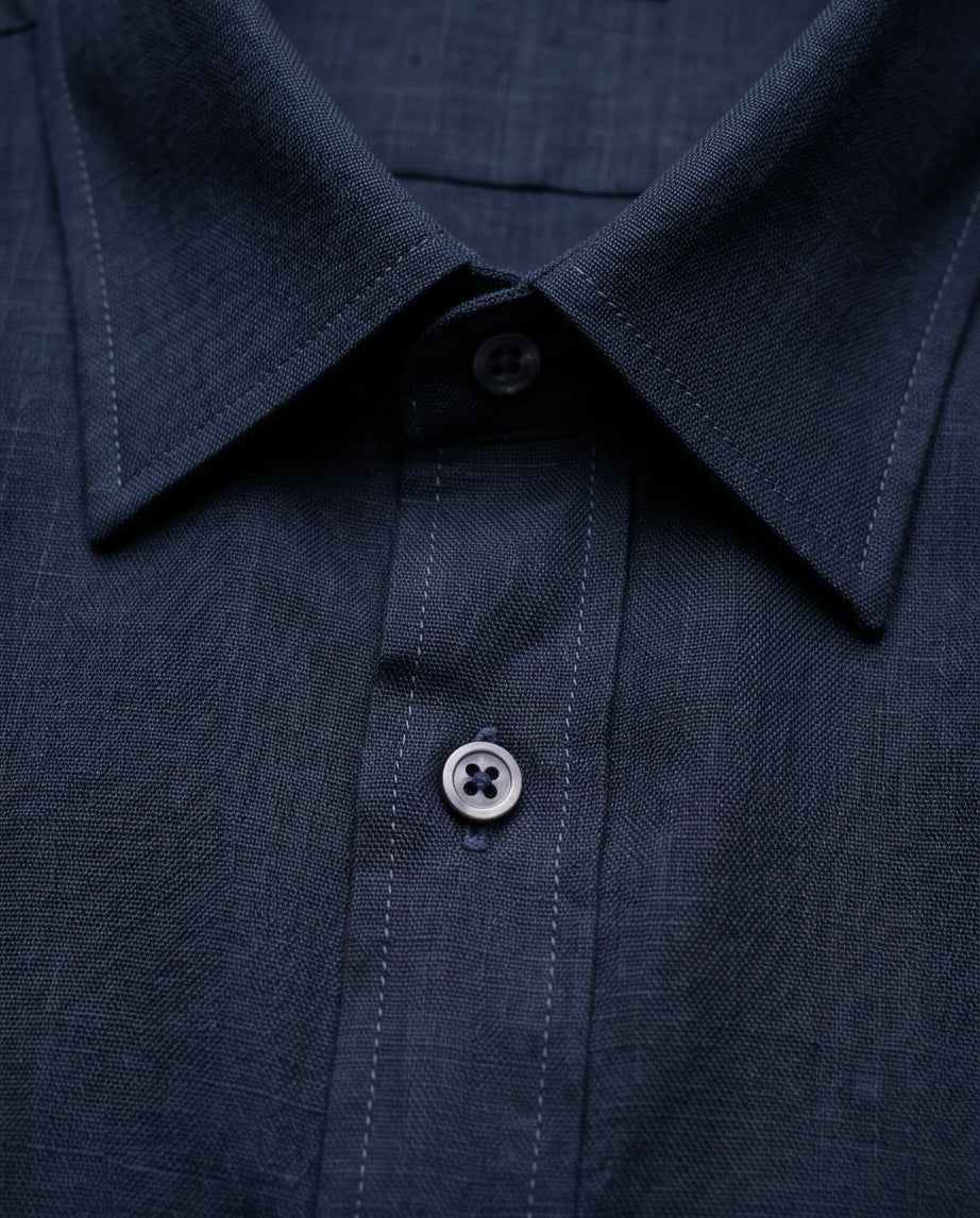 2H Navy Linen Casual Shirt