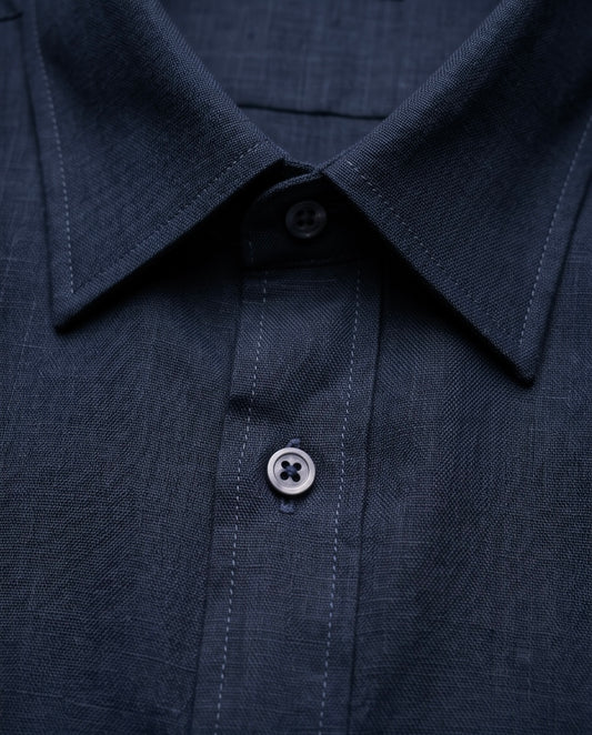 2H Navy Linen Casual Shirt