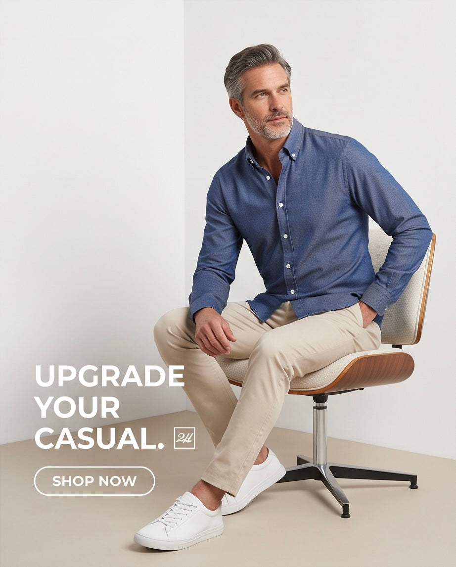 2H Denim Blue Twill Casual Shirt