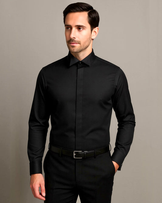 2H Black Wingtip Collar Classic Shirt