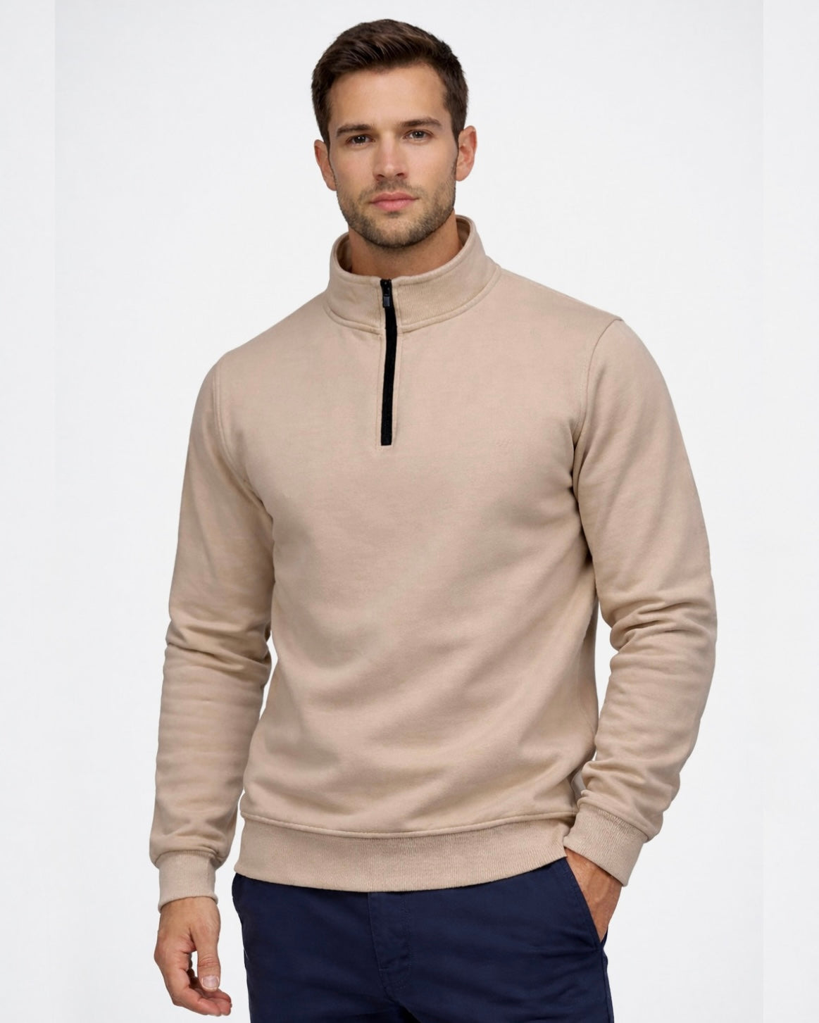 SALE! 2H #9344 Beige High Neck Sweater With Zipper