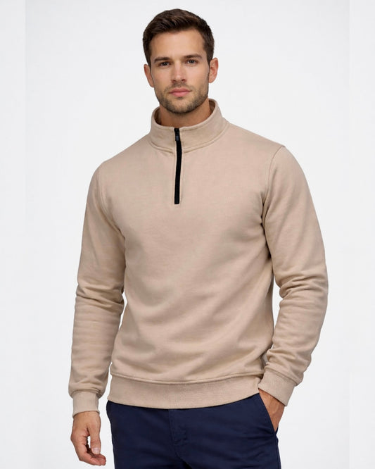 SALE! 2H #9344 Beige High Neck Sweater With Zipper