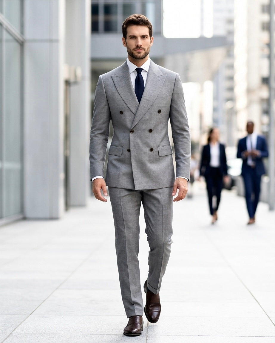 2H #112-1 Gray Double Breasted Suit