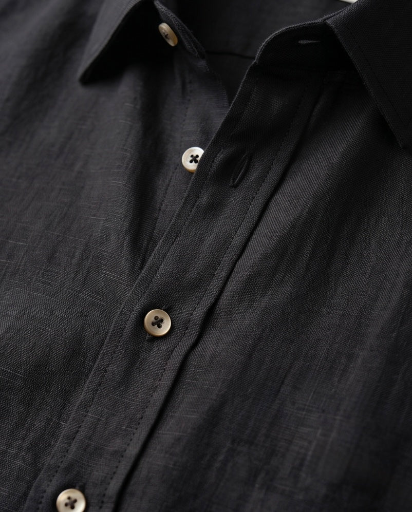 2H Black Linen Casual Shirt