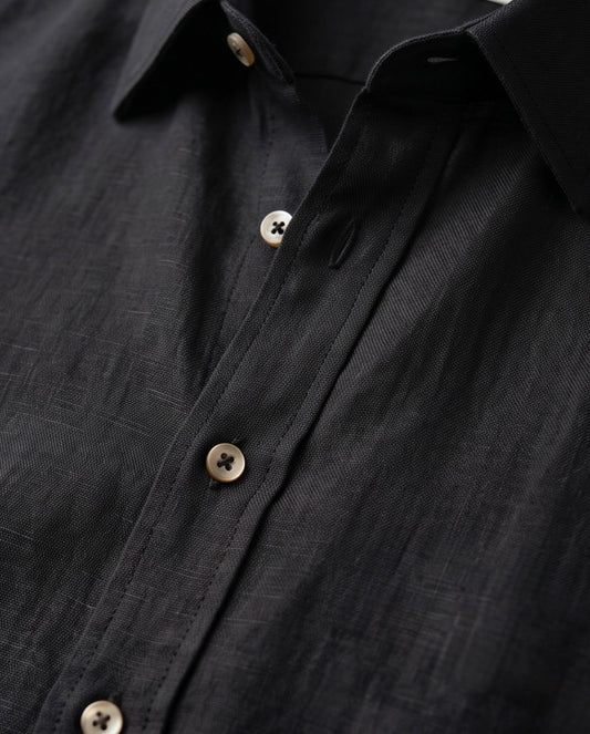 2H Black Linen Casual Shirt