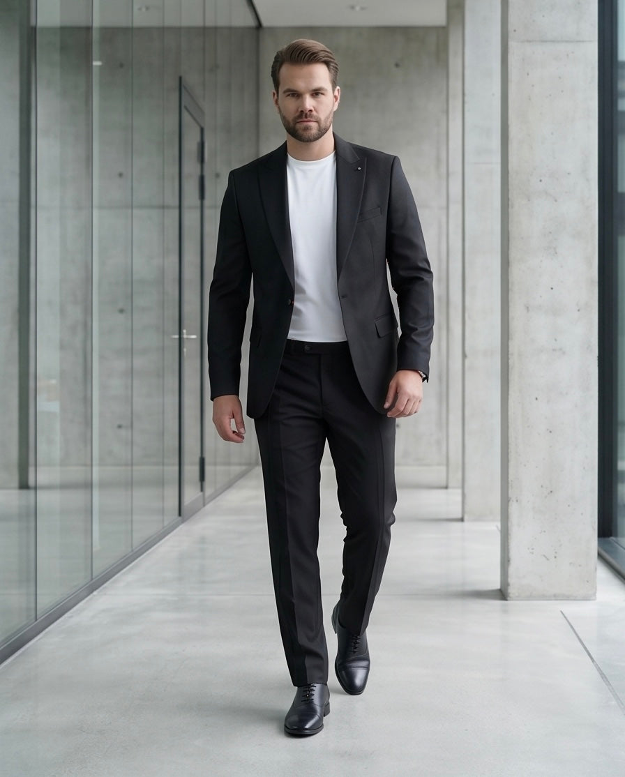 2H Black Casual Embossed Suit
