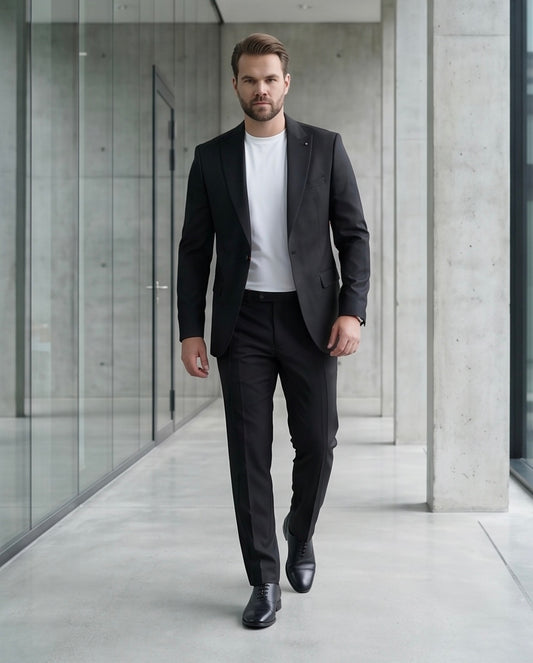 2H Black Casual Embossed Suit