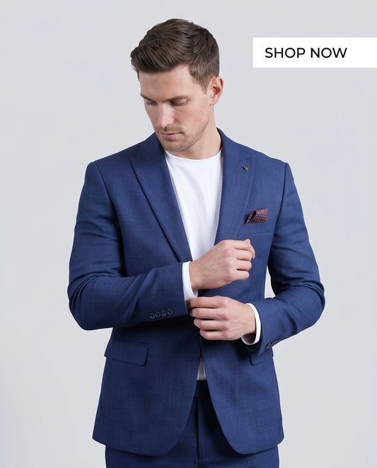 2H Navy Casual Embossed Suit