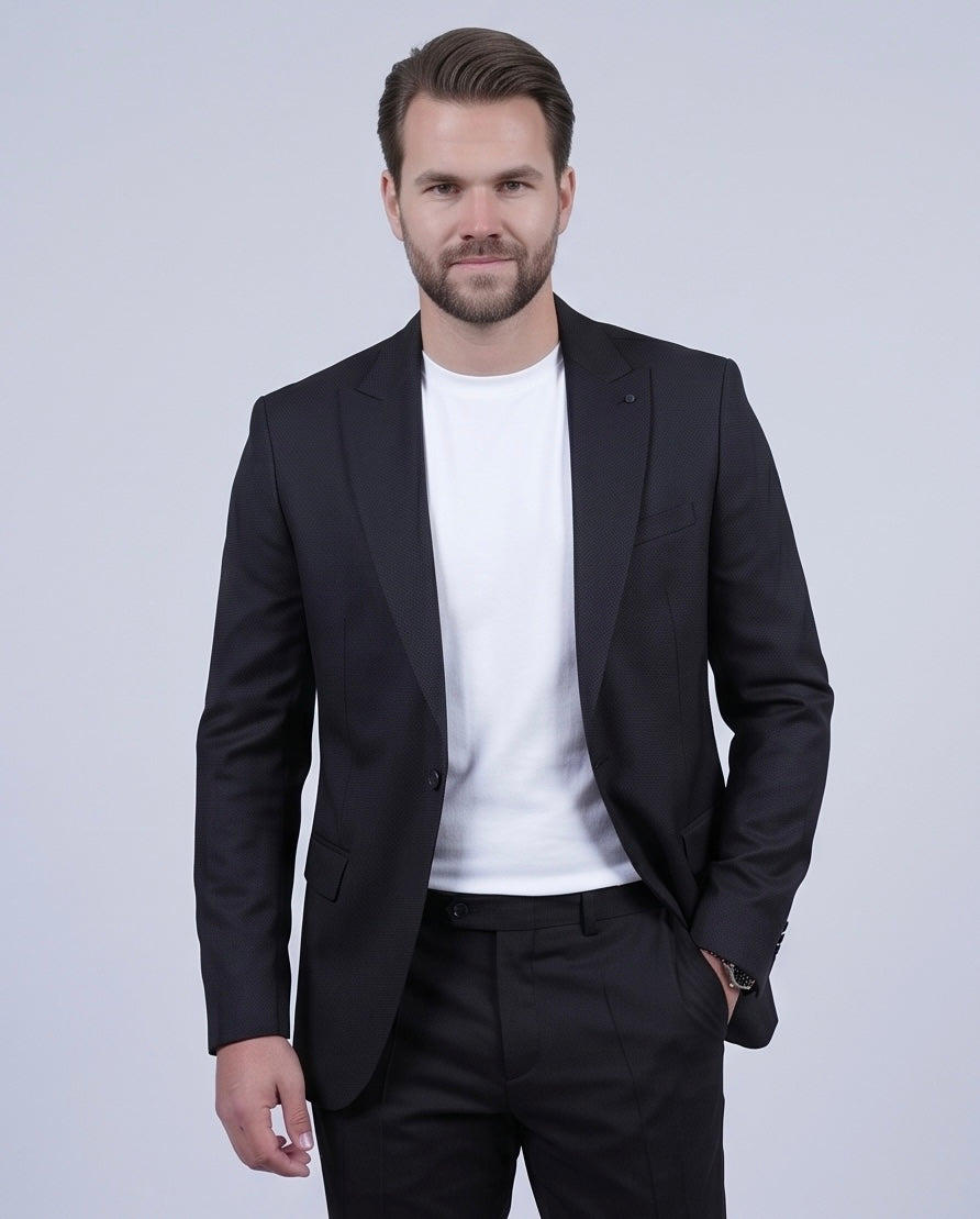 2H Black Casual Embossed Suit