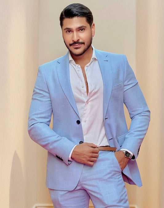 2H Light Blue Casual Suit 2 Pieces