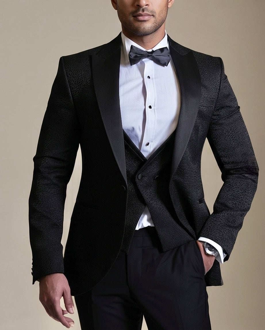 2H Black Neck Wedding Suit