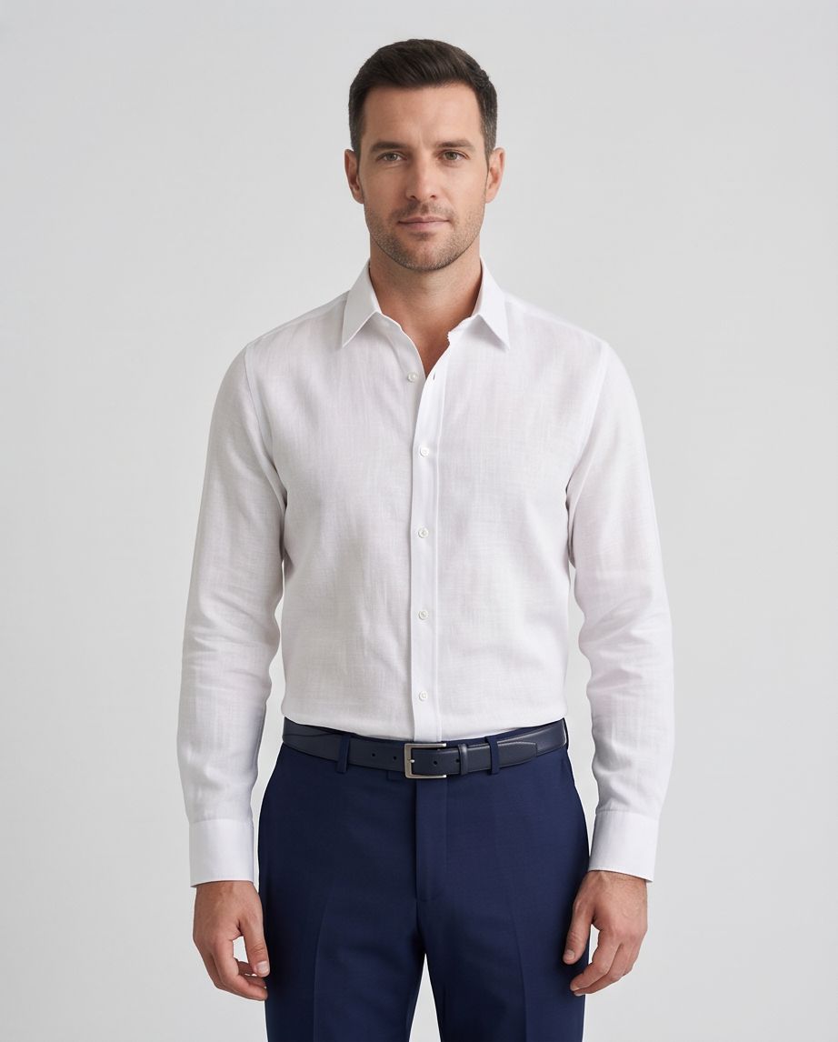 2H White Linen Casual Shirt