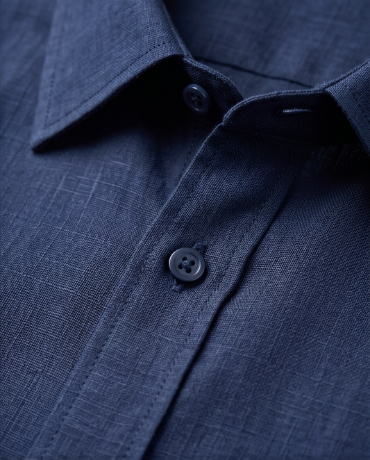 2H Dark Blue Linen Casual Shirt