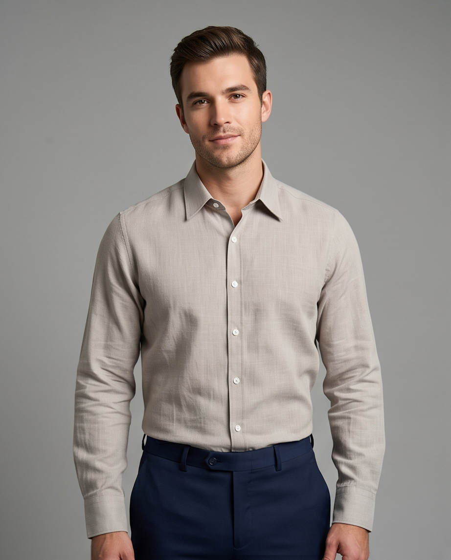 2H khaki Linen Casual Shirt