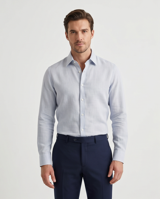 2H Light Blue Linen Casual Shirt