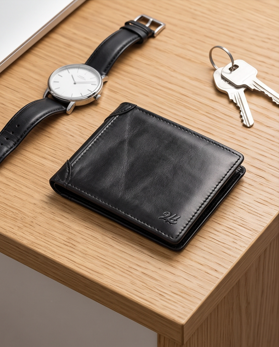 2H #1144 Black Genuine Leather Wallet