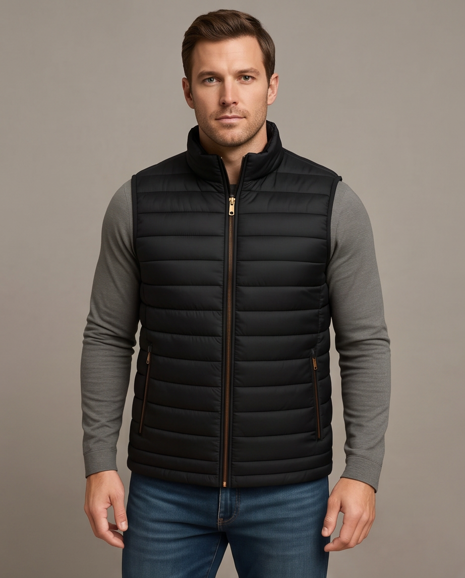 2H #22935 Black Puffer Lightweight Gilet