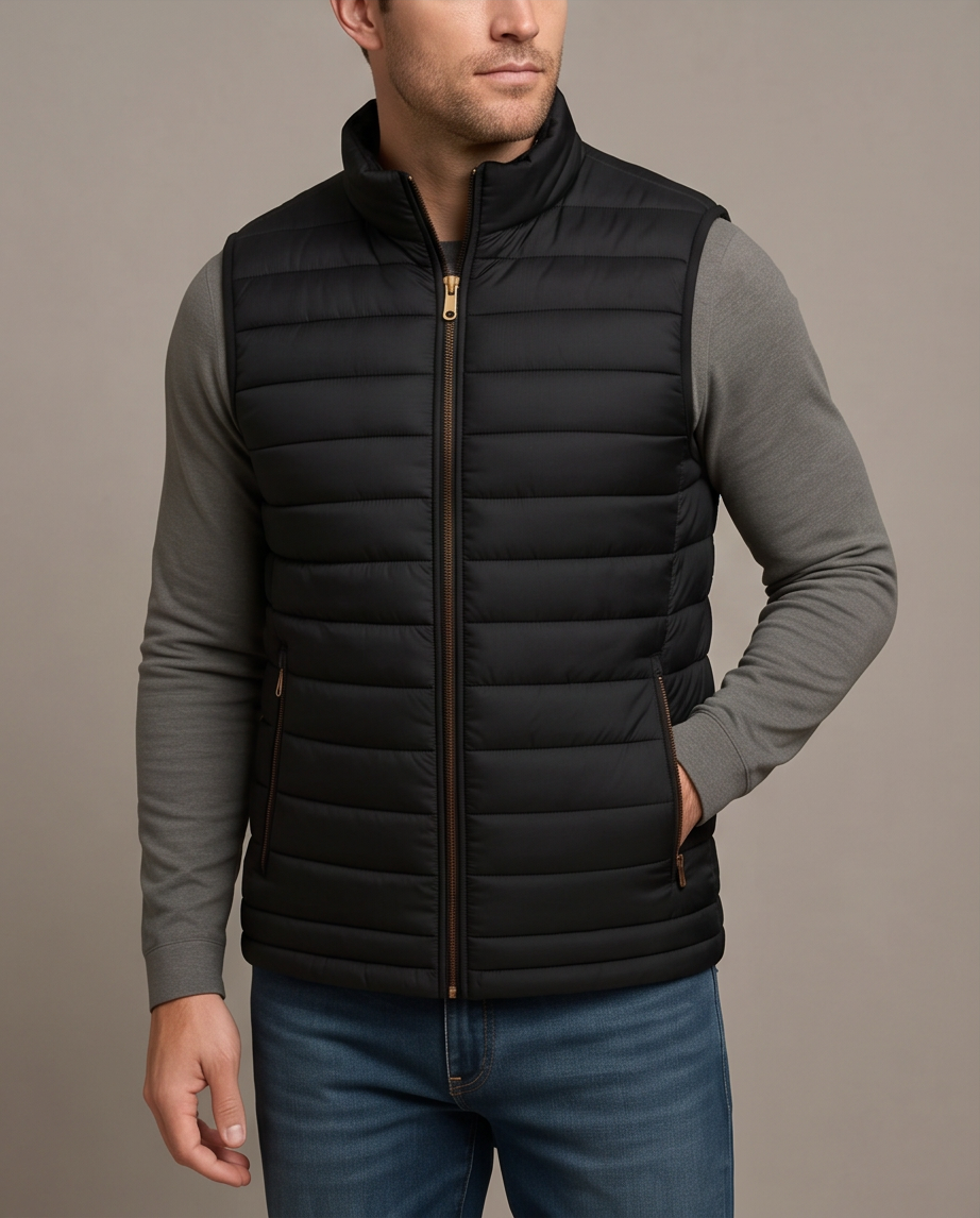 2H #22935 Black Puffer Lightweight Gilet
