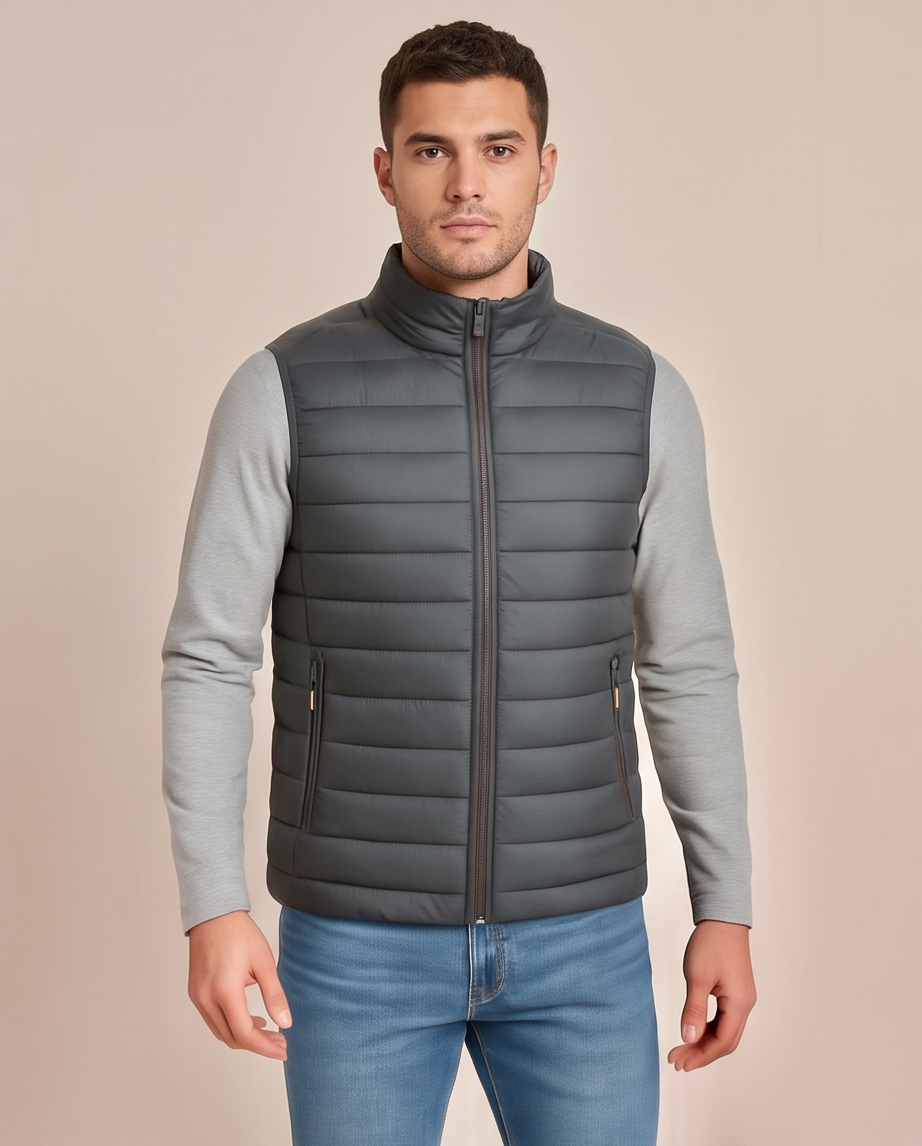 2H #22935 Gray Puffer Lightweight Gilet