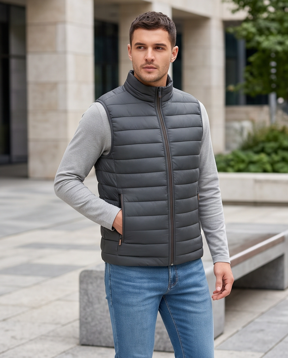2H #22935 Gray Puffer Lightweight Gilet