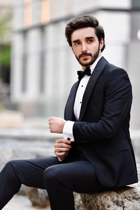 2H Black Wedding Suit 2 Pieces