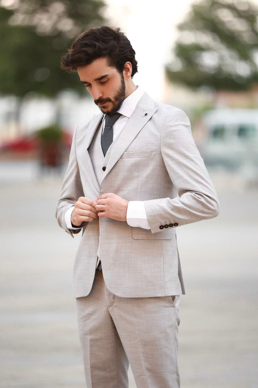 2H Beige Casual Suit 2 Pieces