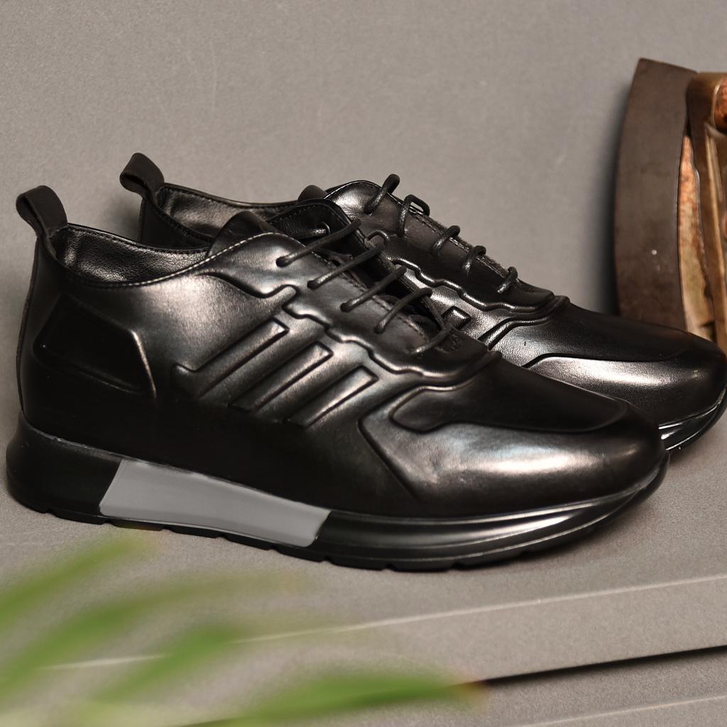 2H #E26002-3-814 Genuine Leather Black Casual Shoes