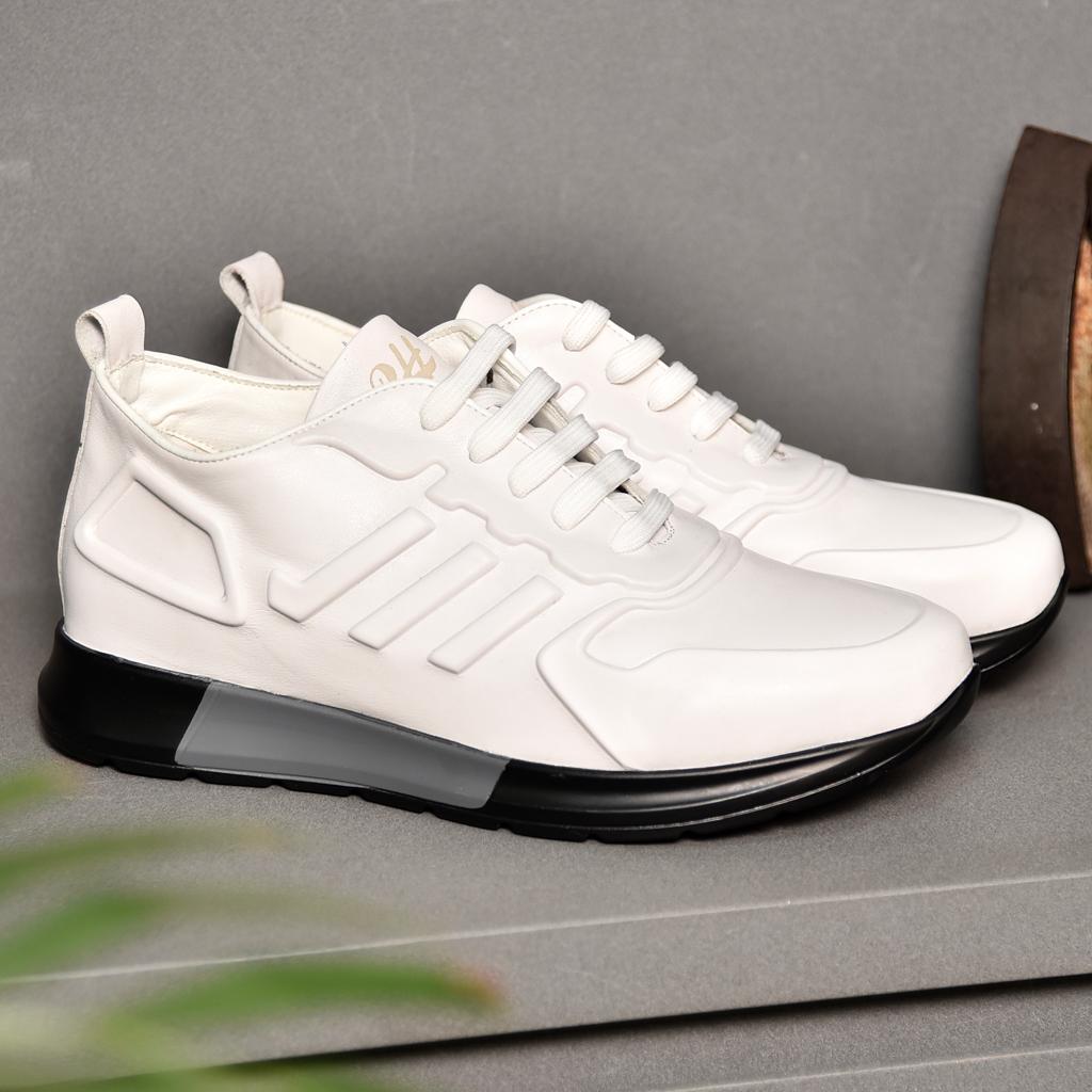 2H #E26002-3-505 Genuine Leather White Casual Shoes