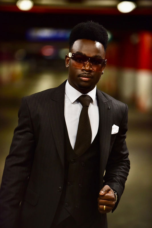 SALE! 2H Pinstripe Black Suit 2 Pieces