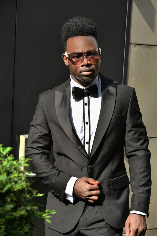 2H Peak Lapel Black Wedding Suit 2 Pieces