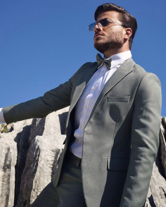 2H #24-02 Green Casual Embossed Suit 2 Pieces