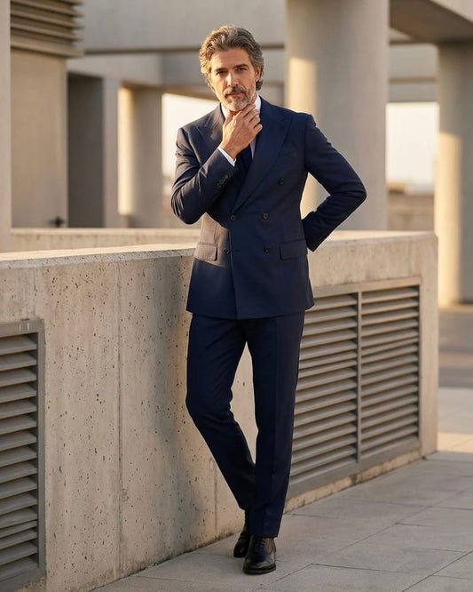 2H #112-3 Navy Double Breasted Suit