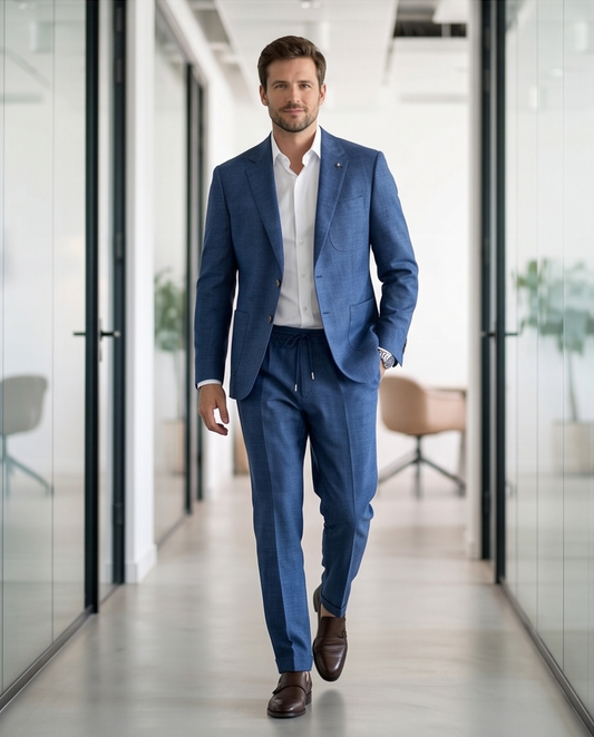 2H #005-2001-03 Blue Formal Suit With Rope