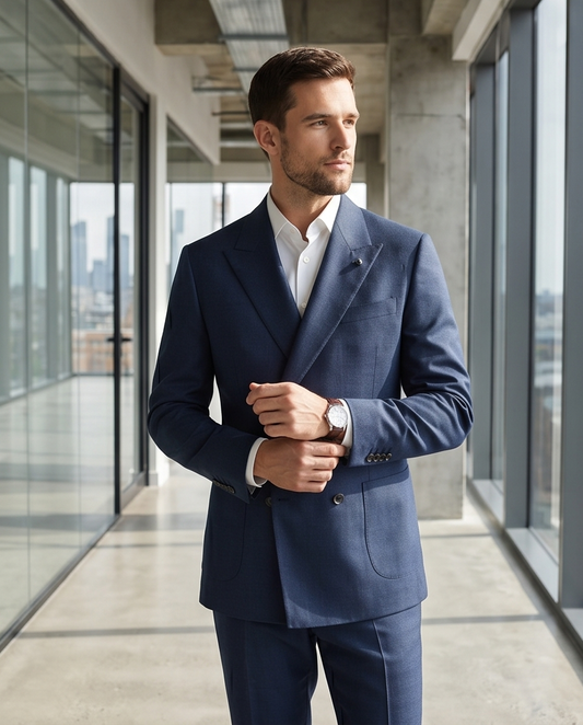 2H #004-2004-38 Navy Double Breasted Formal Suit