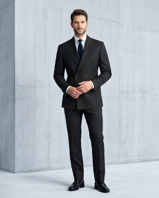 2H #112-2 Black Double Breasted Suit