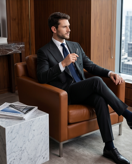 2H #112-2 Black Double Breasted Suit