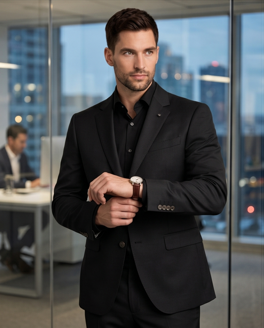 2H #002-3011-389 Black Formal Suit
