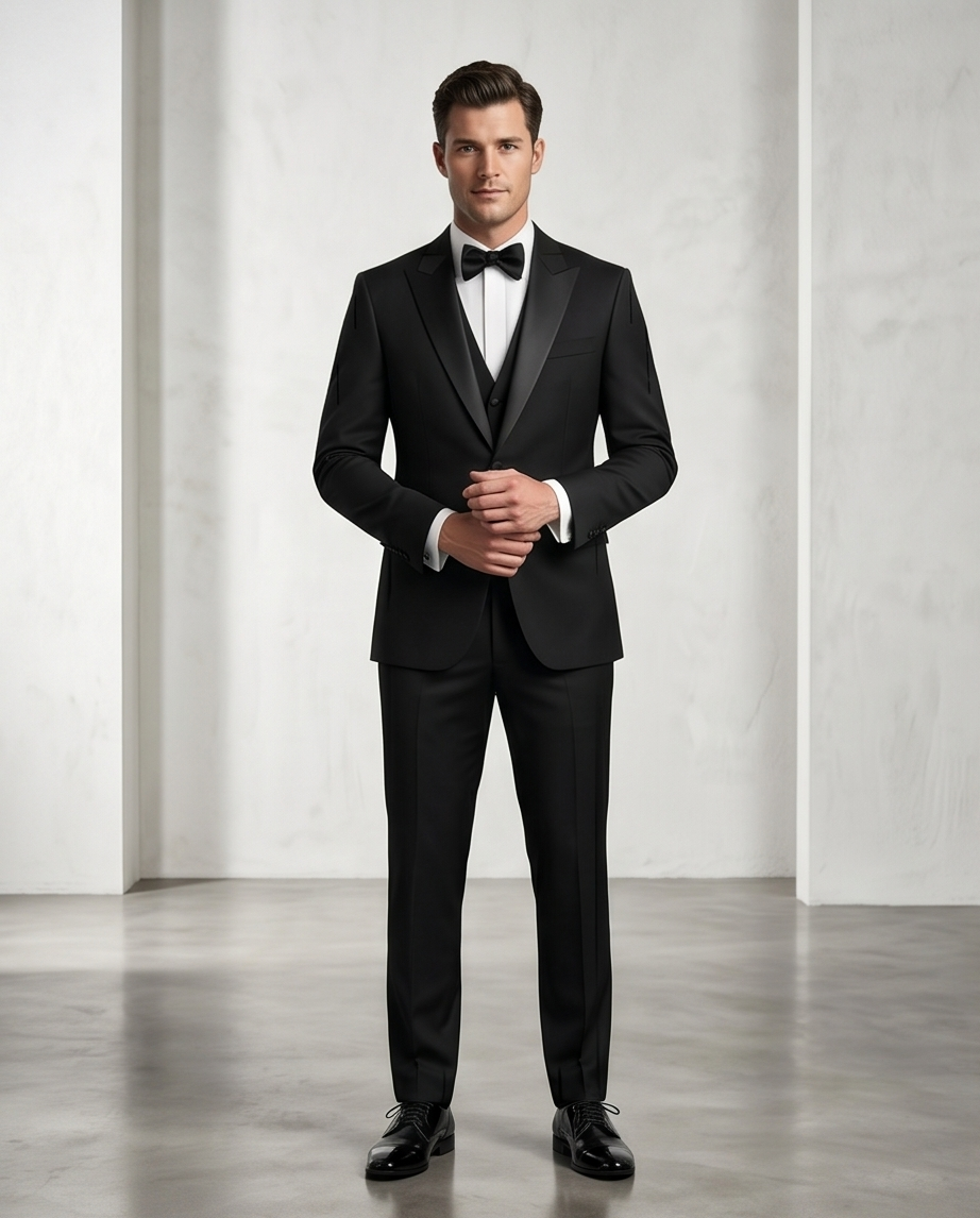 2H Peak Lapel Black Wedding Suit