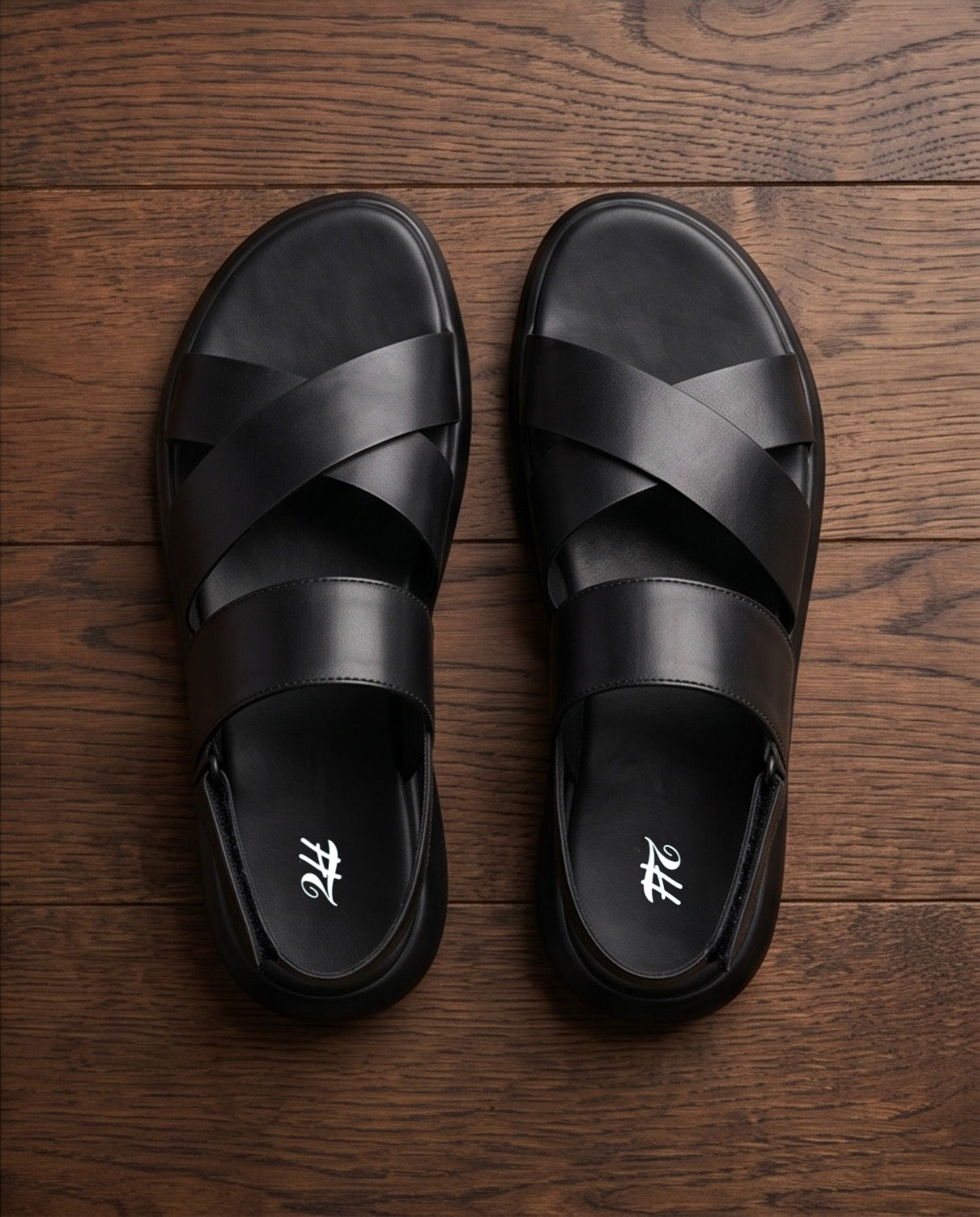 2H G10-23-1 Black Leather Sandals