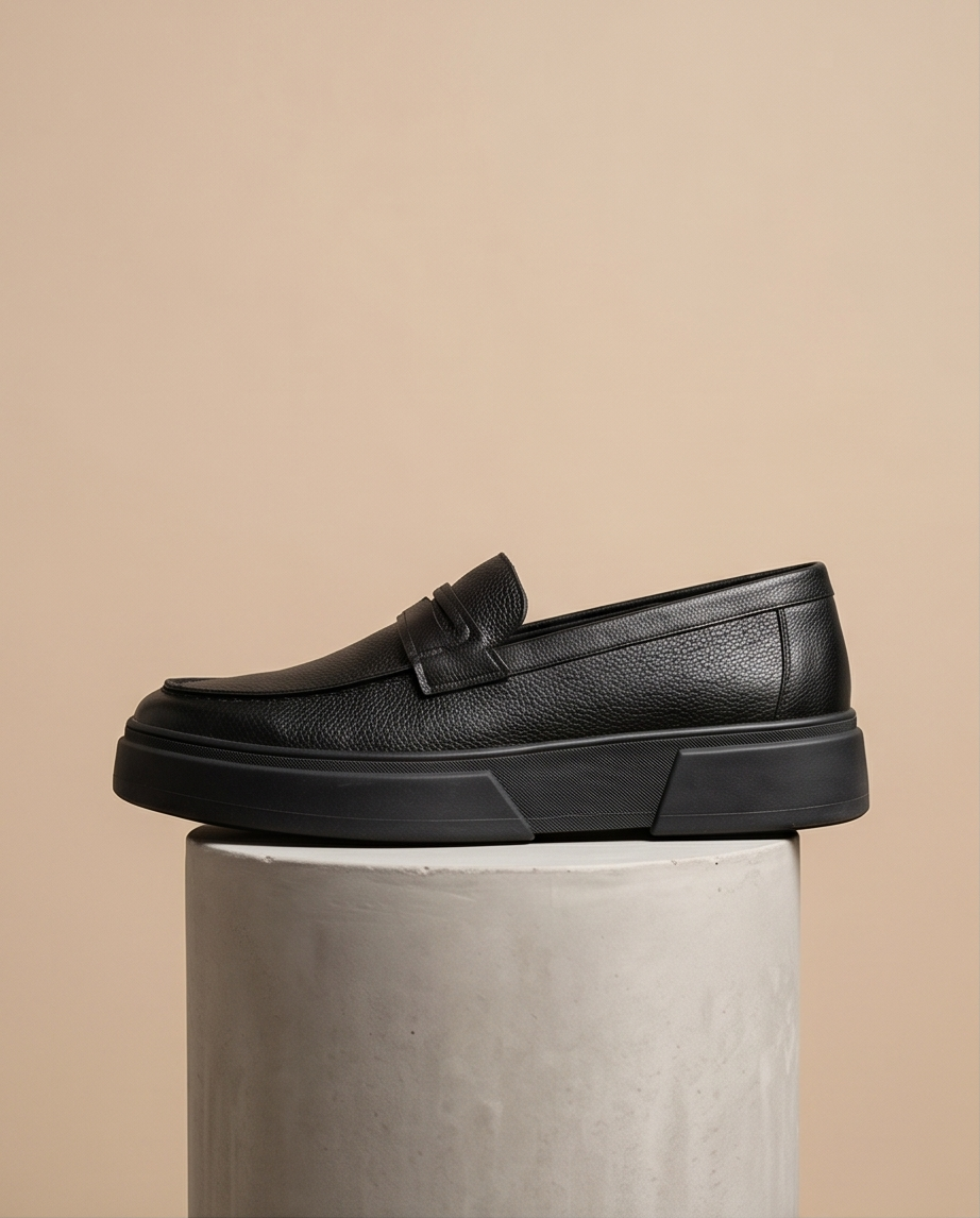 2H #07G Genuine Leather Black Casual Shoes