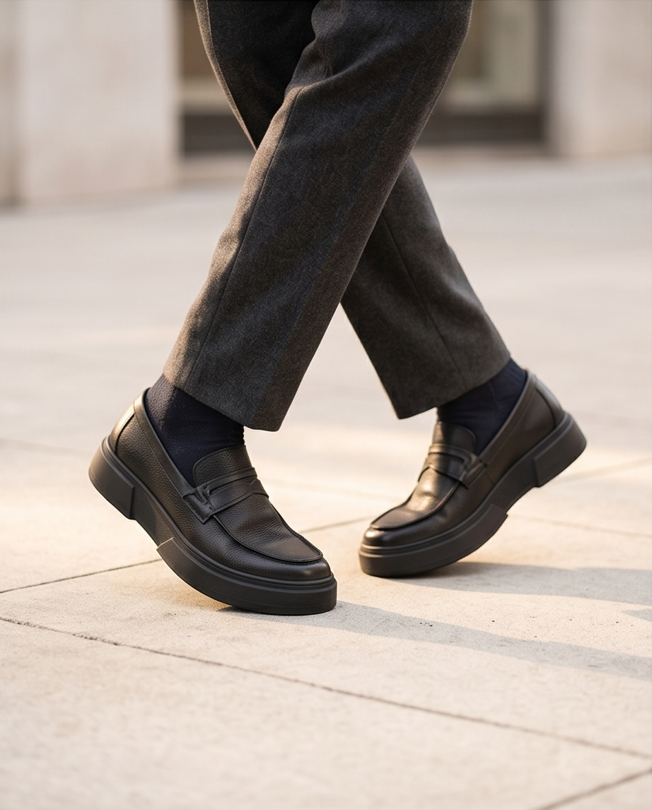 2H #07G Genuine Leather Black Casual Shoes
