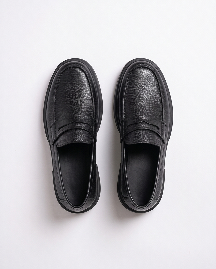 2H #07G Genuine Leather Black Casual Shoes