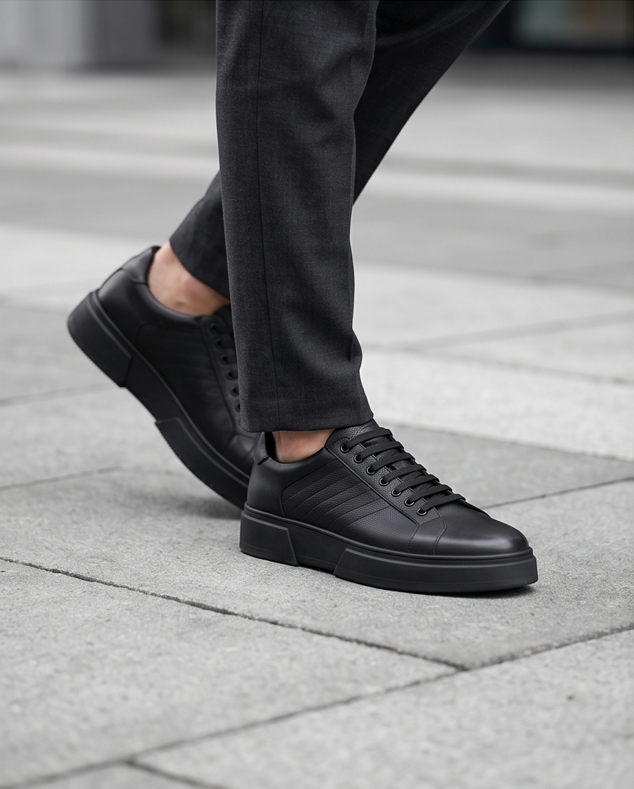 2H #06G Genuine Leather Black Casual Shoes